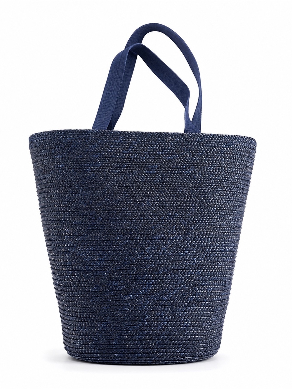 Vintage Classic Navy Woven Raffia Tote Bag with Shoulder Straps